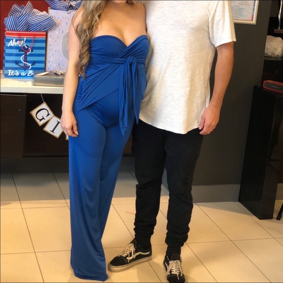 royal blue maternity jumpsuit